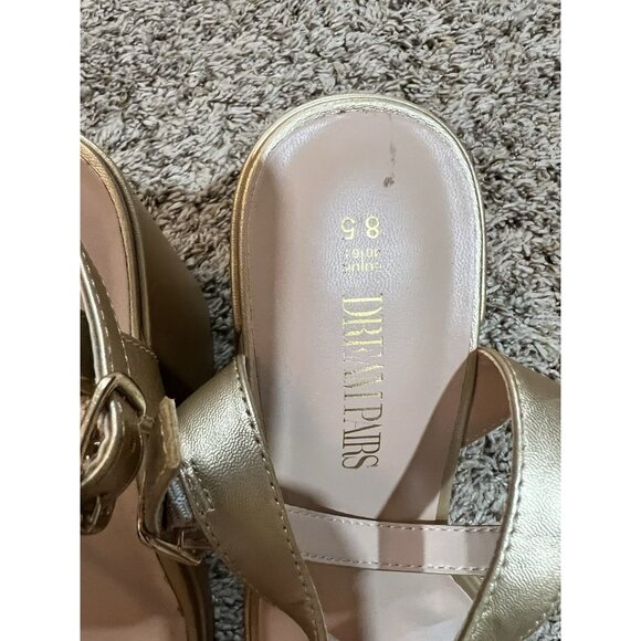 DREAM PAIRS Women’s Chunky Block High Heels Ankle Strap ~ Gold ~ Size 8.5 - Picture 5 of 10